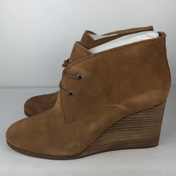 NEW Lucky Brand Shiijo Brown Lace Up Chic Ankle Boots Wedges 11 - Picture 6 of 11